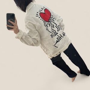 Keith Haring White Jacket with Red Heart Design